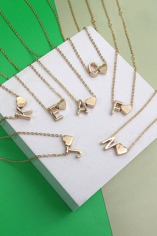 BRASS MONOGRAM INITIAL HEART CHARM NECKLACE