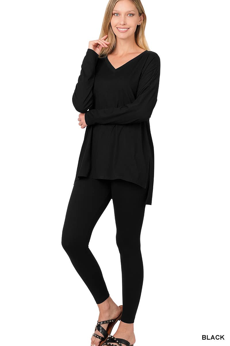 Ashley Brushed Dty Microfiber Loungewear Set: Black