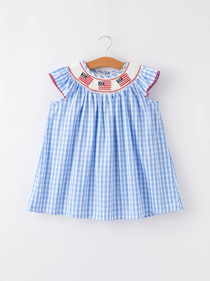 Rylee Faith Designs - 4th of july Flag Embroidery Smocking Girls Dress