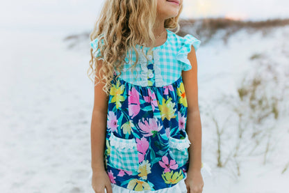Adorable Sweetness - Girls Jade Checkered Floral Pocket Lace Spring Short Set