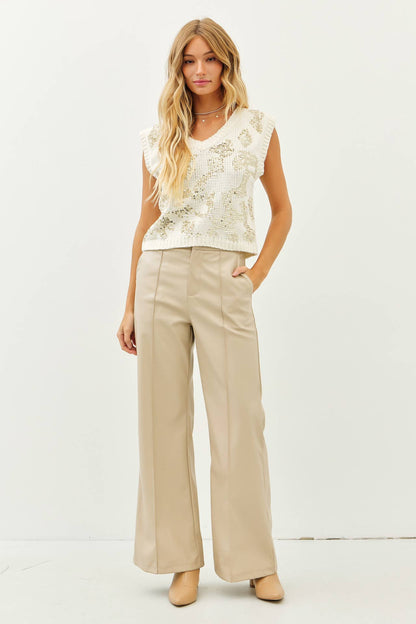 Monica Chenille Sweater Sequin Vest Cream/Gold