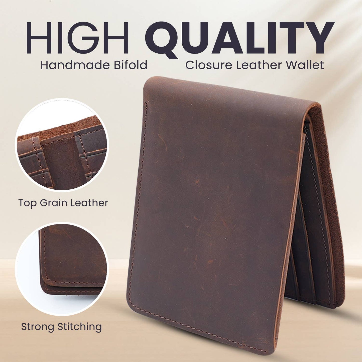 American Leather Goods - Genuine Leather Wallet for Men with Flap out ID Window