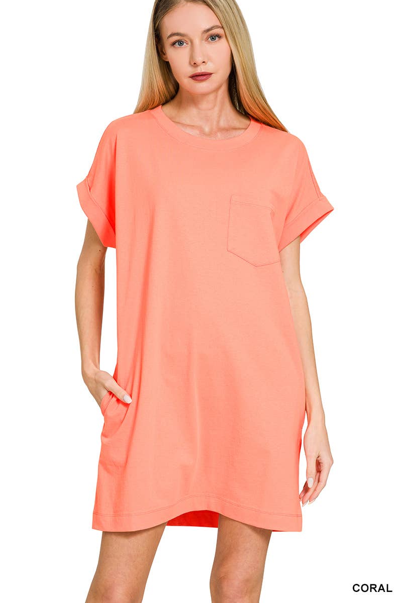 Premium Cotton T-shirts Dress With Pockets