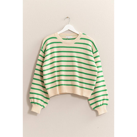 Kendra green striped pullover sweater