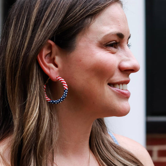 Custom Patriotic Beaded Hoop Earring| 4th of July Earrings