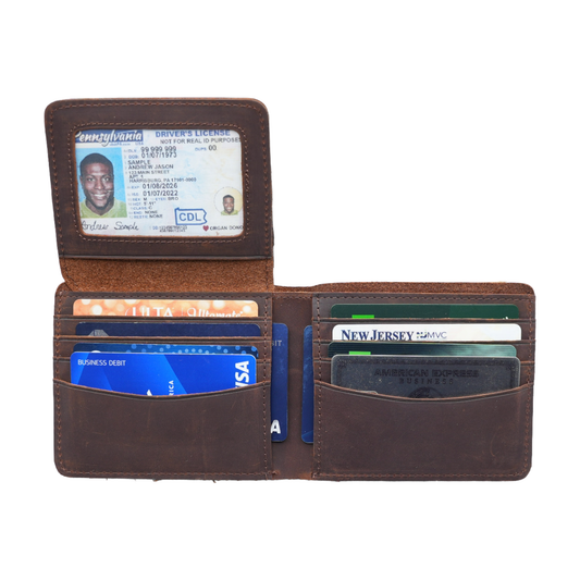 American Leather Goods - Genuine Leather Wallet for Men with Flap out ID Window