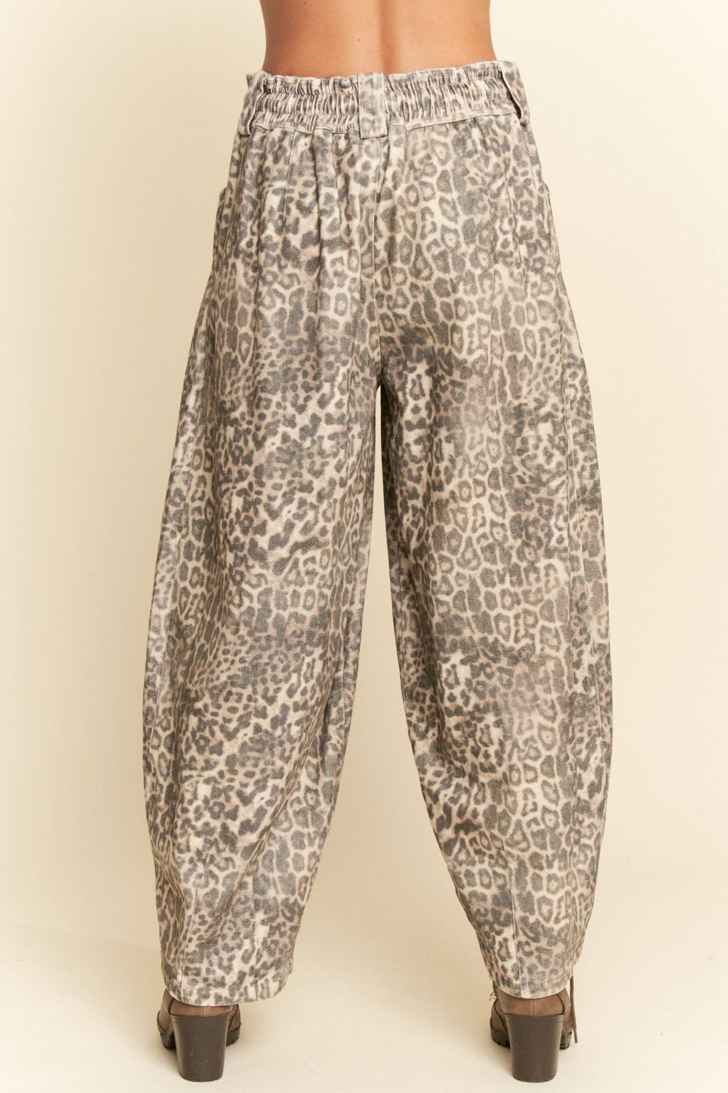 WASHED LEOPARD DEIM ELASTIC JEAN PANTS