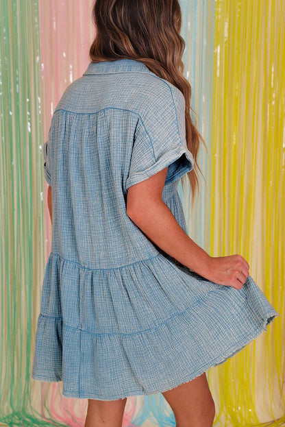 Gauze Mineral Wash Tiered Dress: Beau Blue