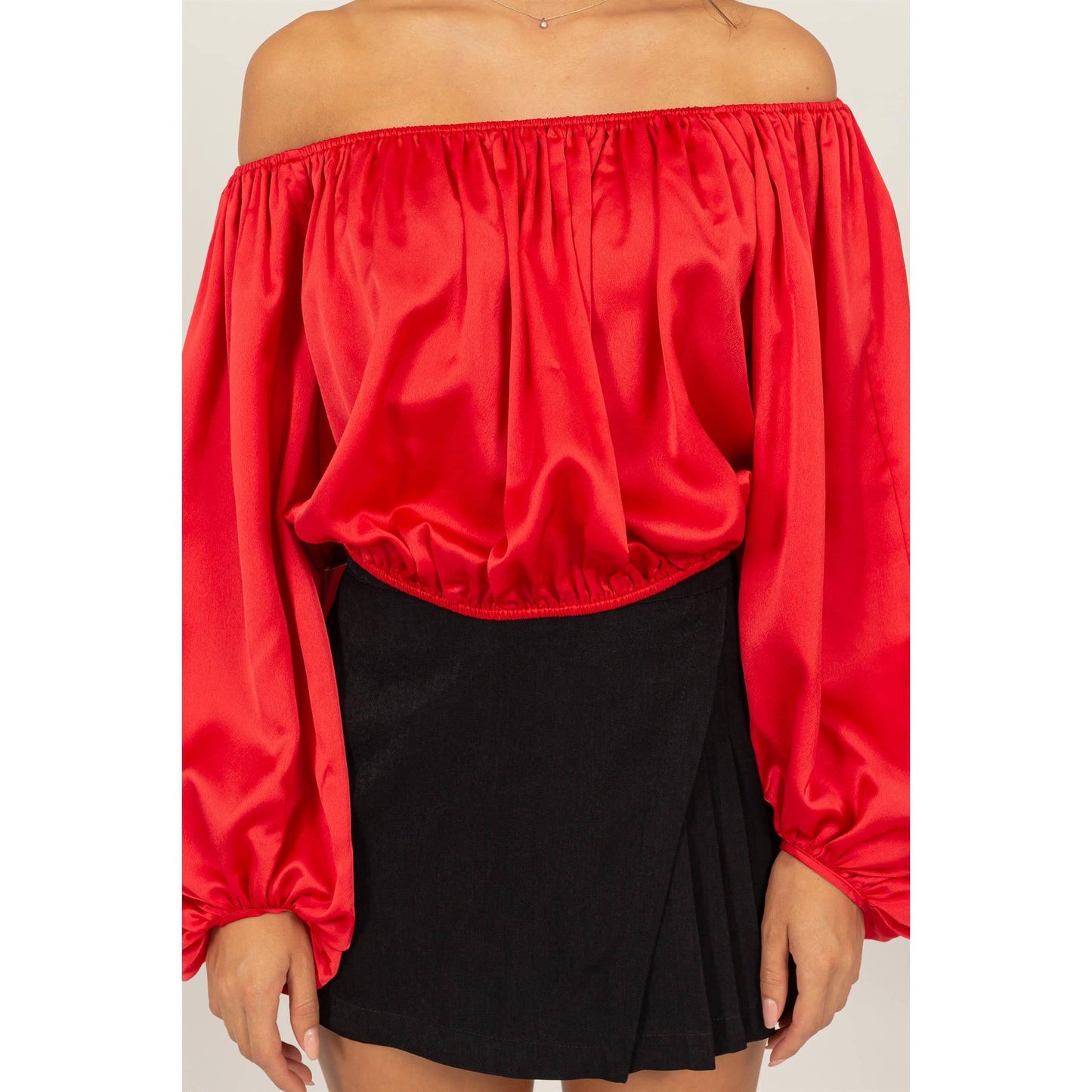 Caroline satin sleeve top in red