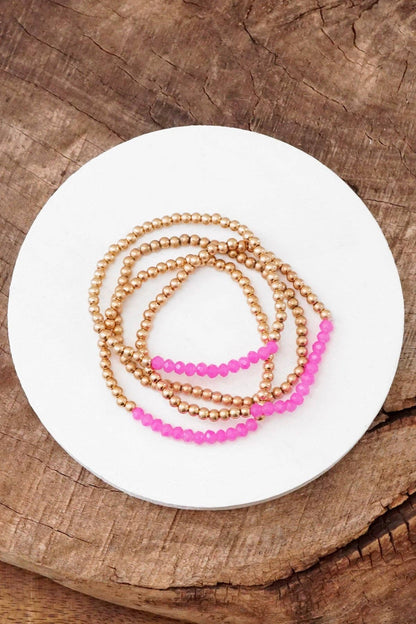 Bracelet stack Small Worn Gold Glass beads Pink Mint Denim