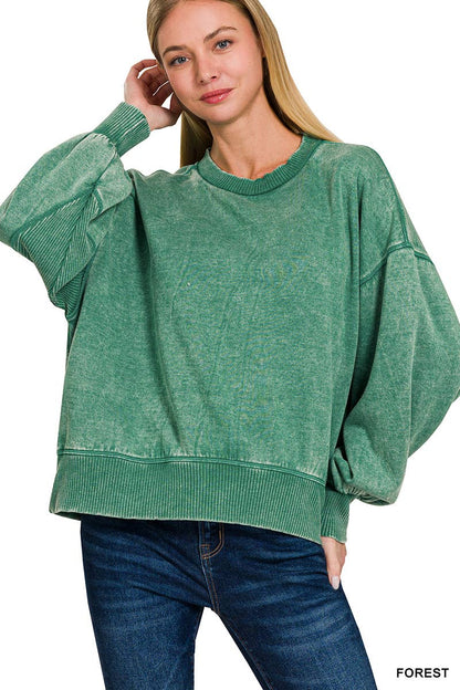0806 Acid Wash Fleece Oversized Pullover SI-25156
