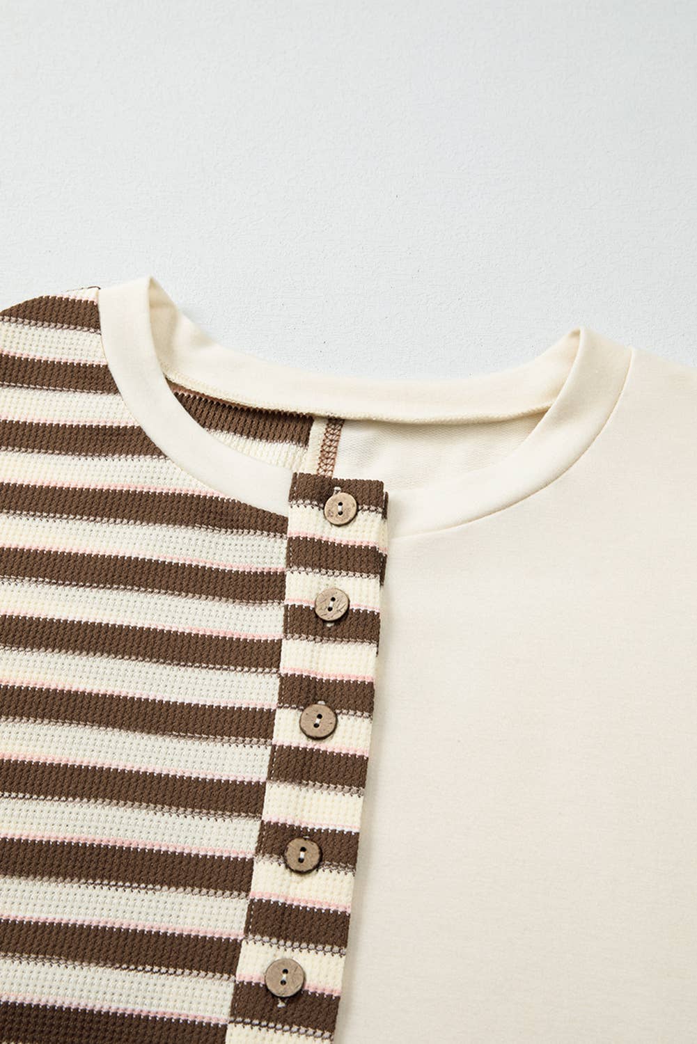 Stripe Patchwork Buttoned Drop Pullover Top