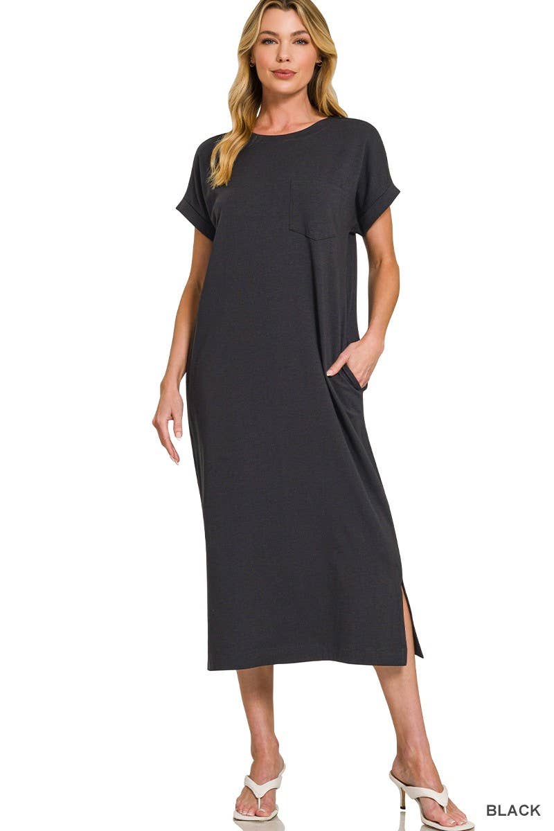 Round Neck Short Sleeve Midi Dress