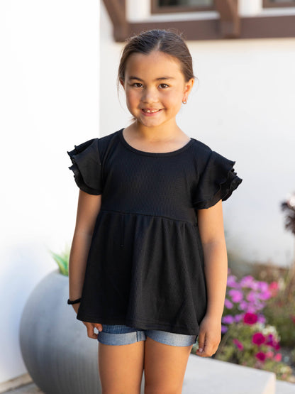 Girls Flutter Sleeve Peplum Top