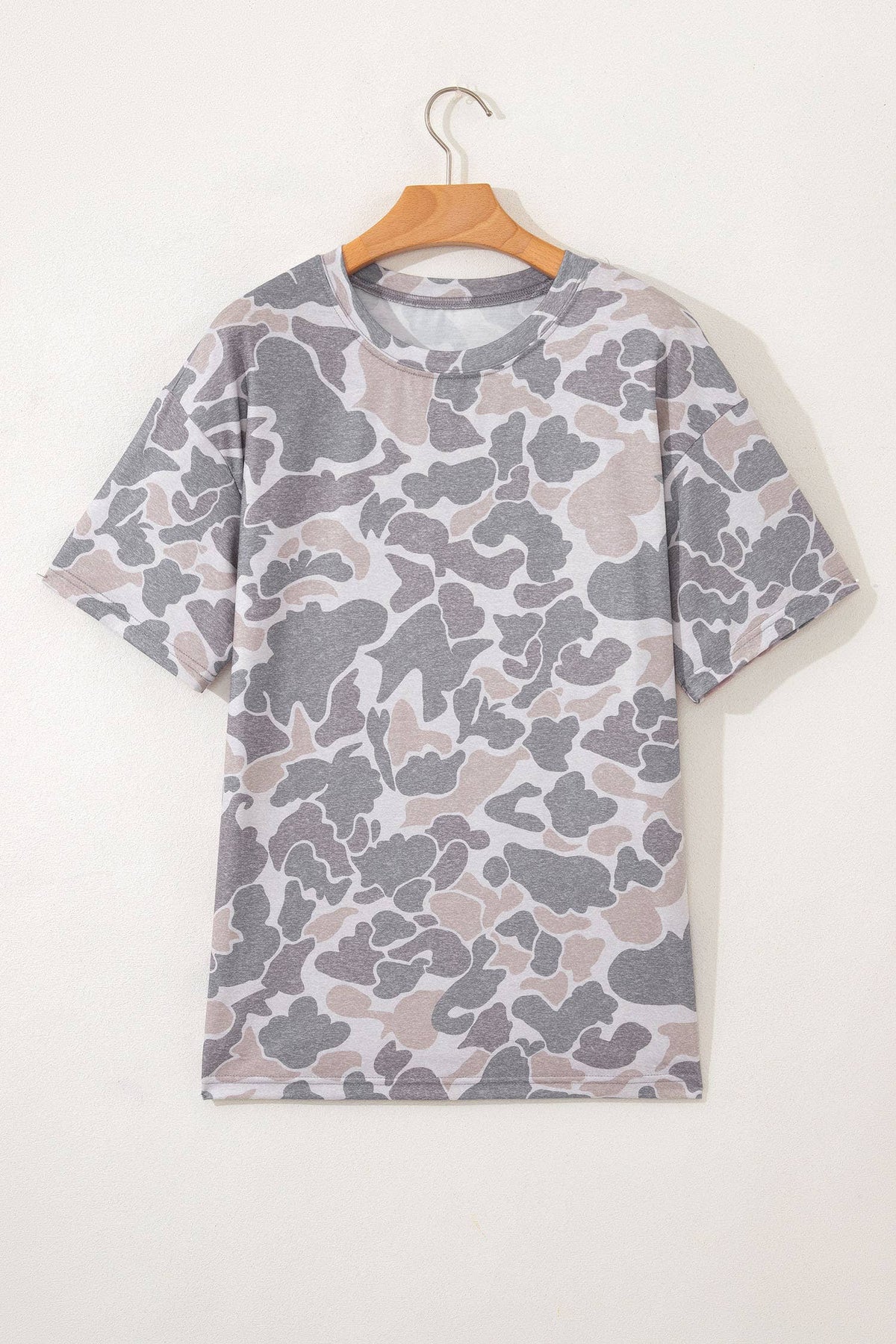 Neutral Camo Print Oversized Casual Crewneck T Shirt