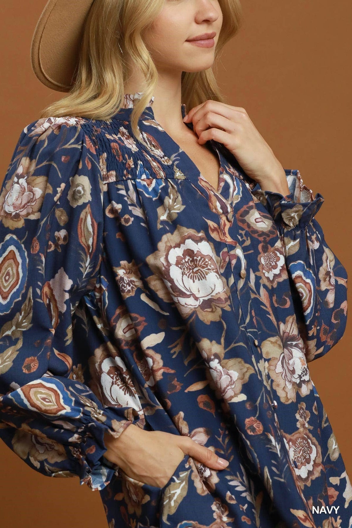Floral Print Button Front Ruffle Hem Dress