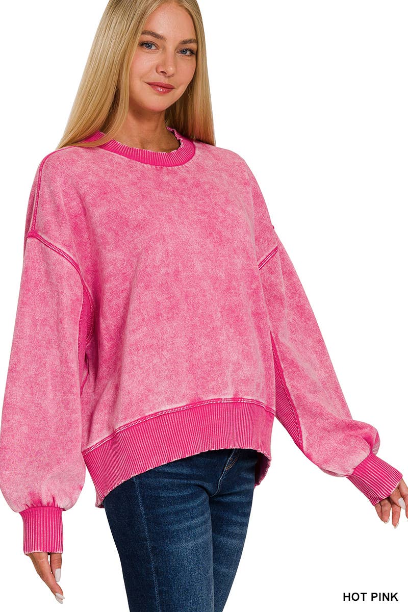 0806 Acid Wash Fleece Oversized Pullover SI-25156