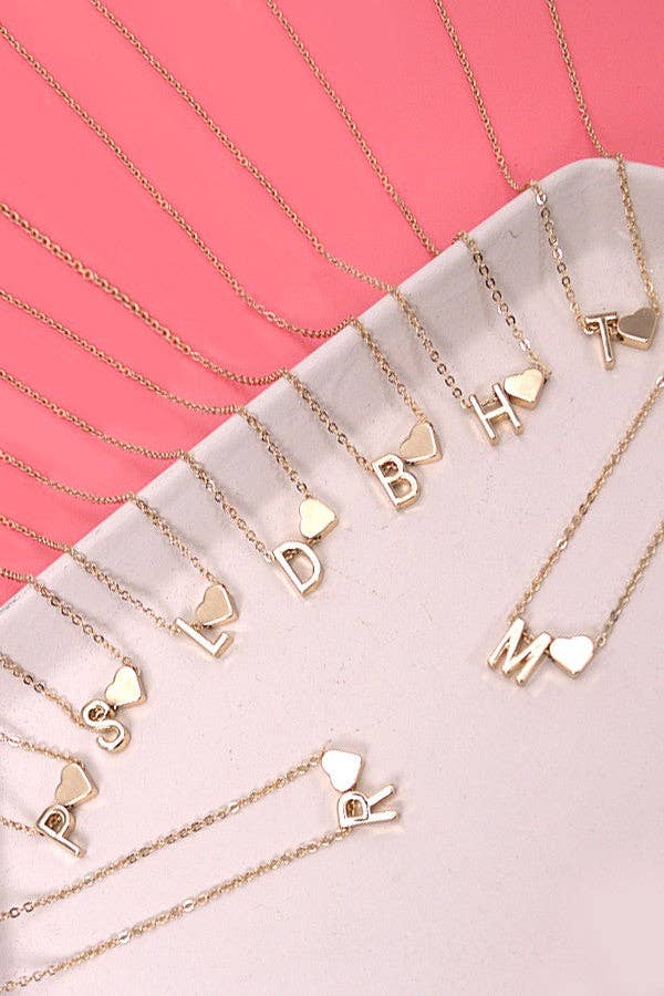 BRASS MONOGRAM INITIAL HEART CHARM NECKLACE