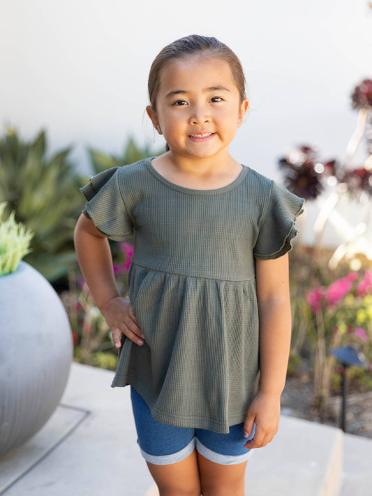 Girls Flutter Sleeve Peplum Top