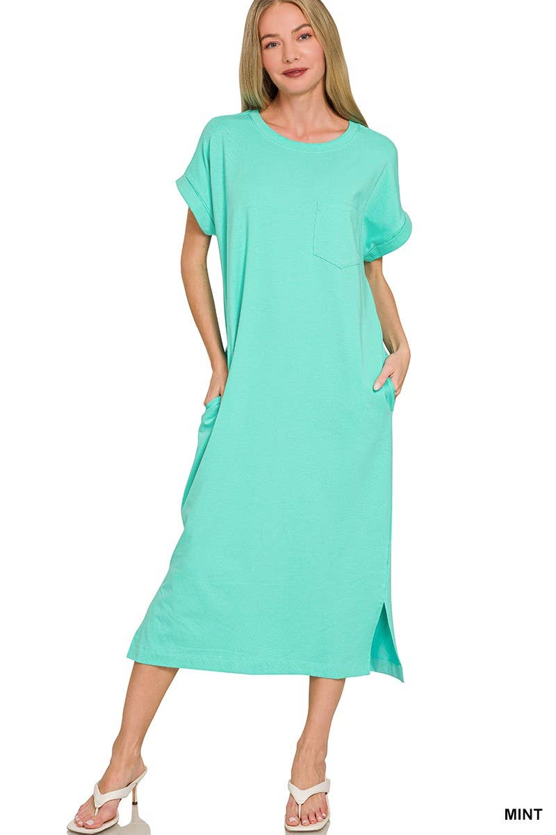 Round Neck Short Sleeve Midi Dress