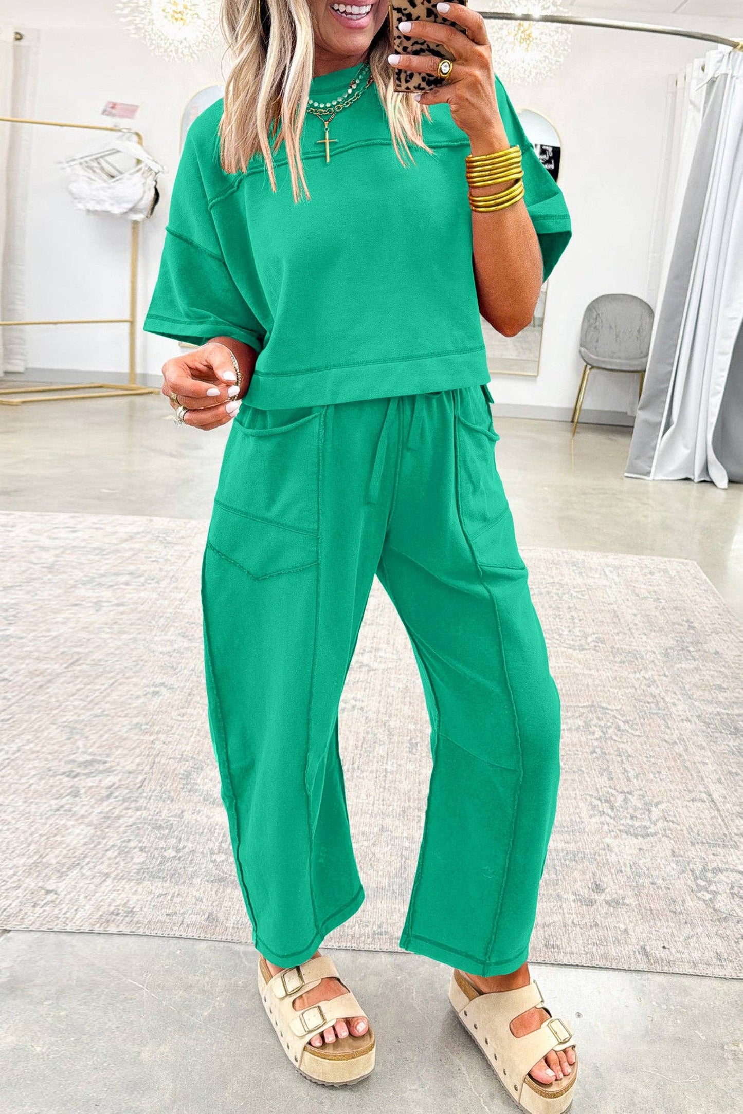 Sky Blue Drop Shoulder Boxy Tee and Barrel Pants Set