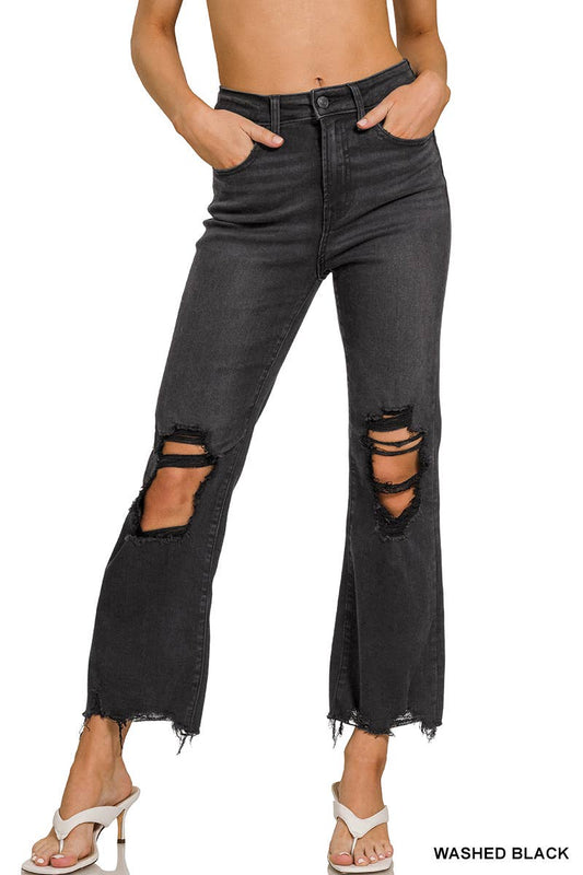 Washed Distressed Knee And Hem Pants