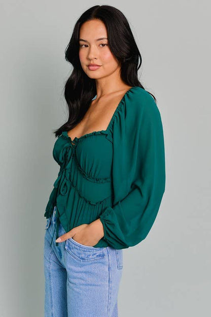 Louisa Puff Long Sleeve in Dark Green