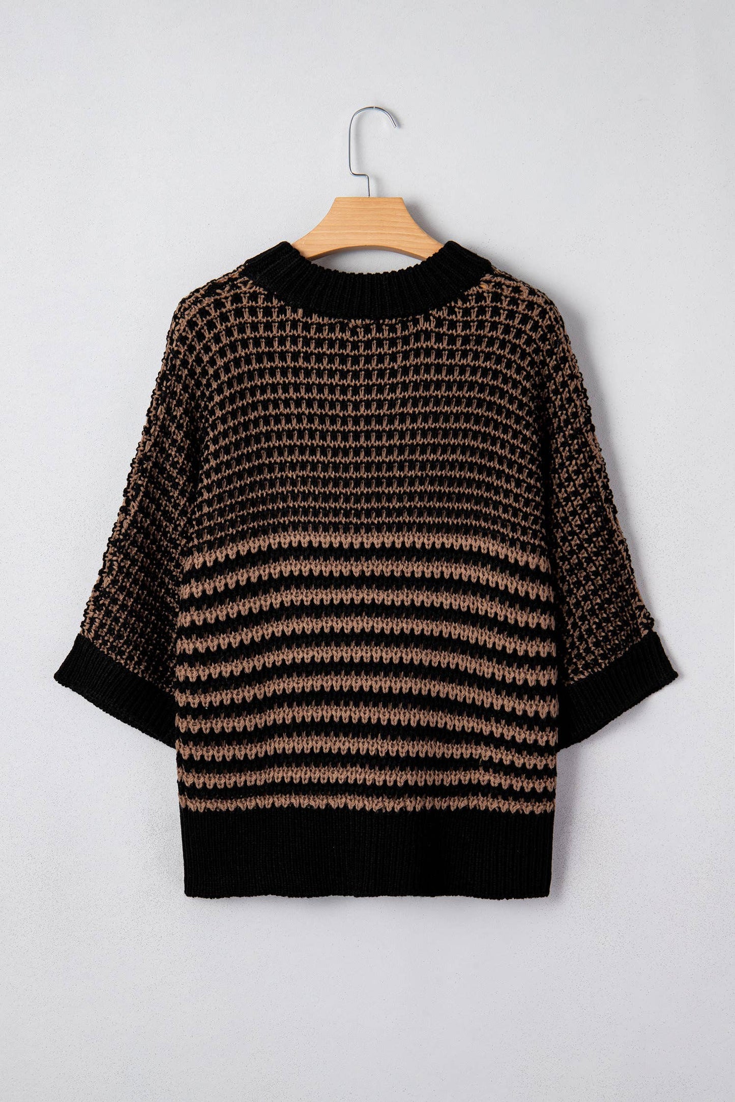Stripe 3/4 Draped Sleeve Slouchy Sweater (S-XL)