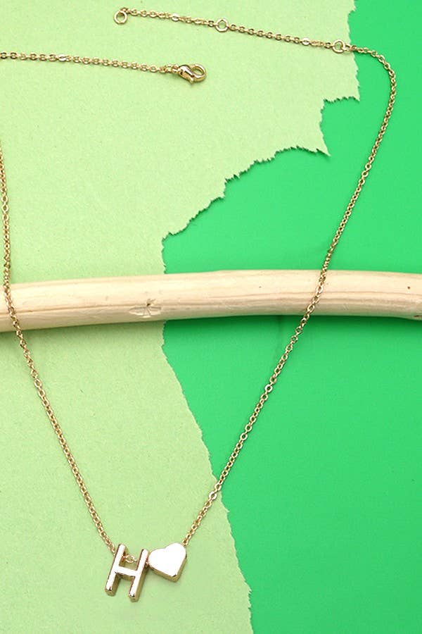 BRASS MONOGRAM INITIAL HEART CHARM NECKLACE
