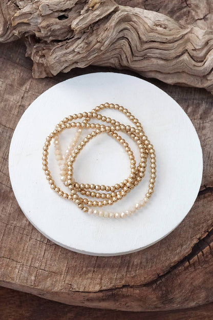 Bracelet stack Small Worn Gold Glass beads Pink Mint Denim