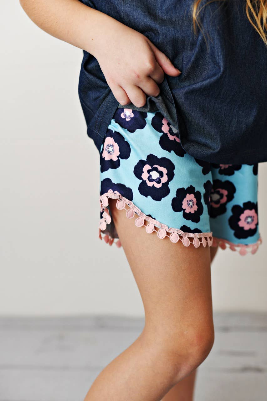 Adorable Sweetness - Kids Dark Jean Flower Ruffle Button Spring Two Piece Set: 5/6