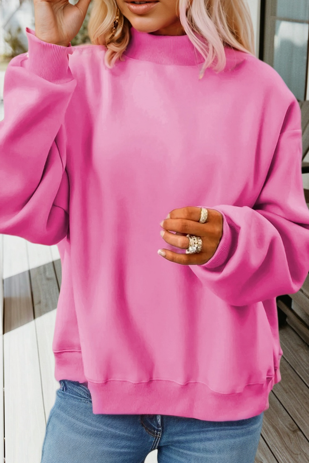 Oversize Reversible Mock Neck Sweatshirt (S-XL)