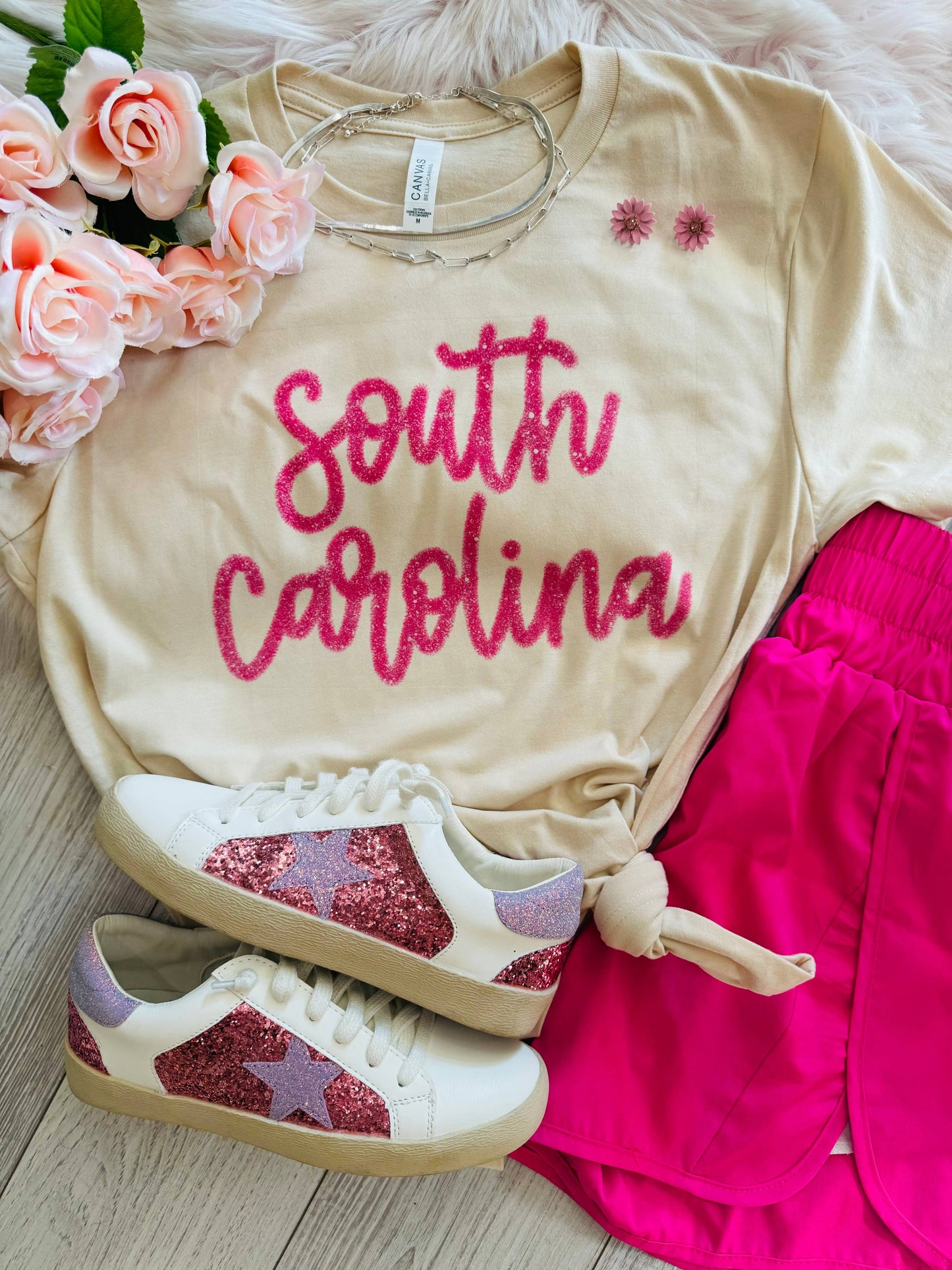 South Carolina Faux Tinsel Tee: Soft Cream