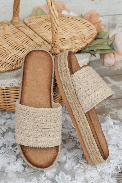 Boho Woven Non-slip Wedge Slippers: Beige