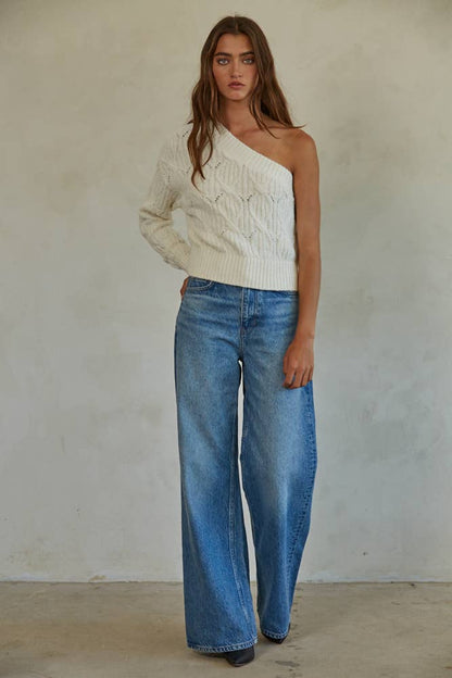 One Shoulder Knit Sweater - Ivory