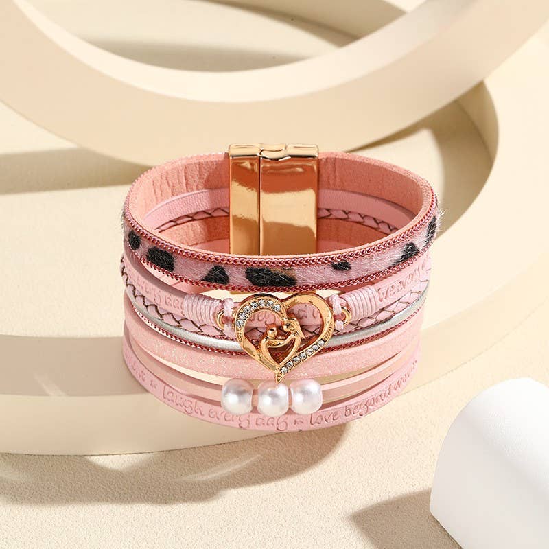MAGNETIC BUCKLE HEART SHAPED WORD PRINT BRACELET | 40B5136