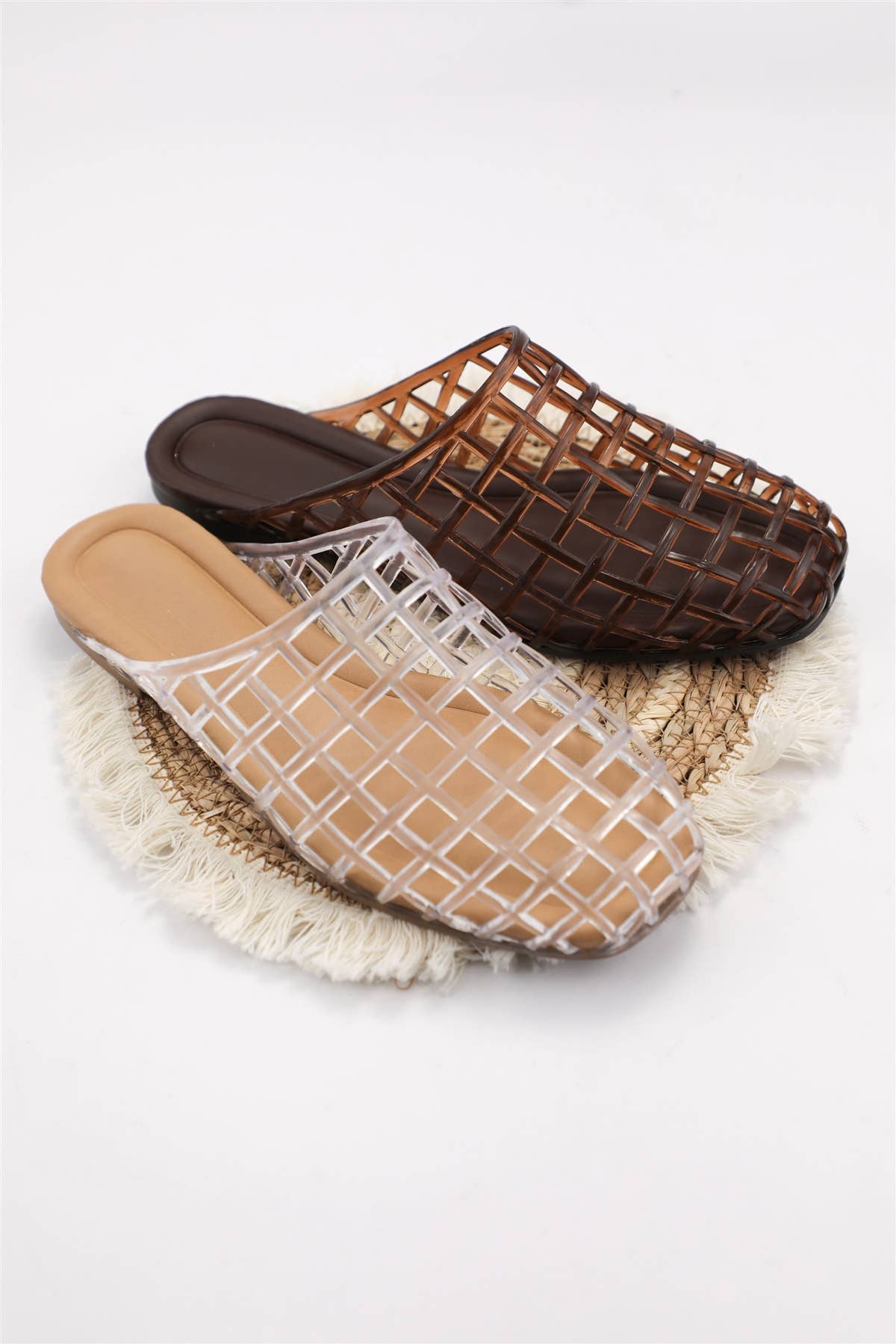 WAYNE Chic Woven Cage Jelly Slide Mules