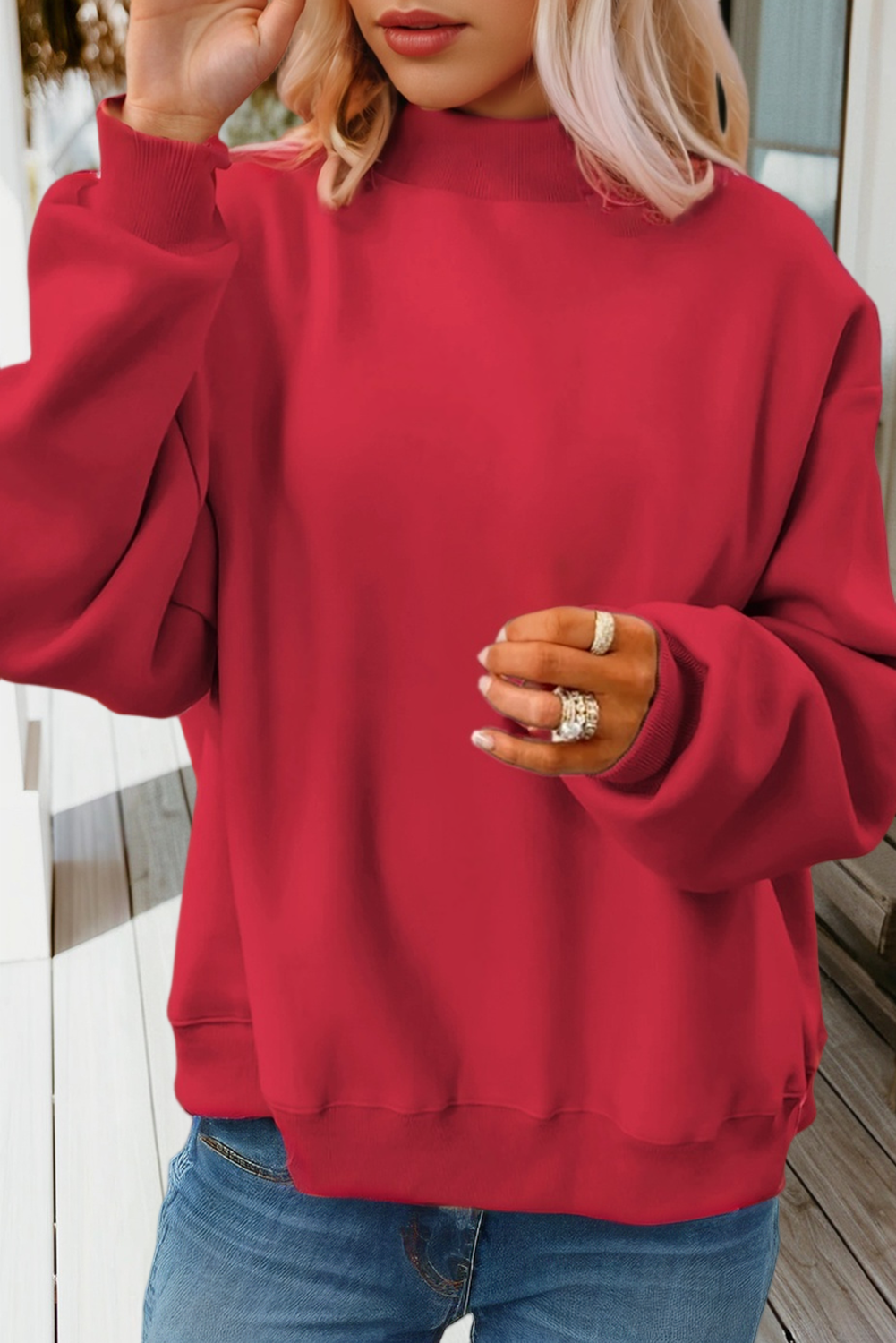 Oversize Reversible Mock Neck Sweatshirt (S-XL)