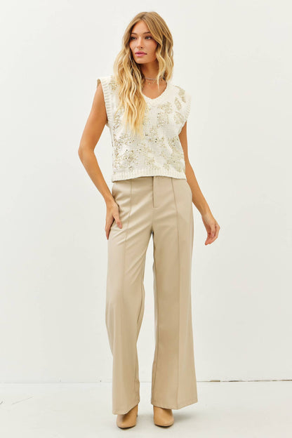 Monica Chenille Sweater Sequin Vest Cream/Gold