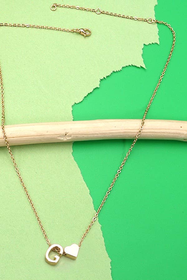 BRASS MONOGRAM INITIAL HEART CHARM NECKLACE