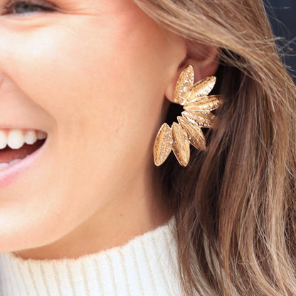 Textured Gold Wing Earrings | Gold Accordion Wing