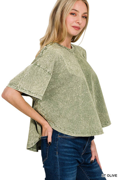 ''._ Washed Cotton Flare Top w/ back patch