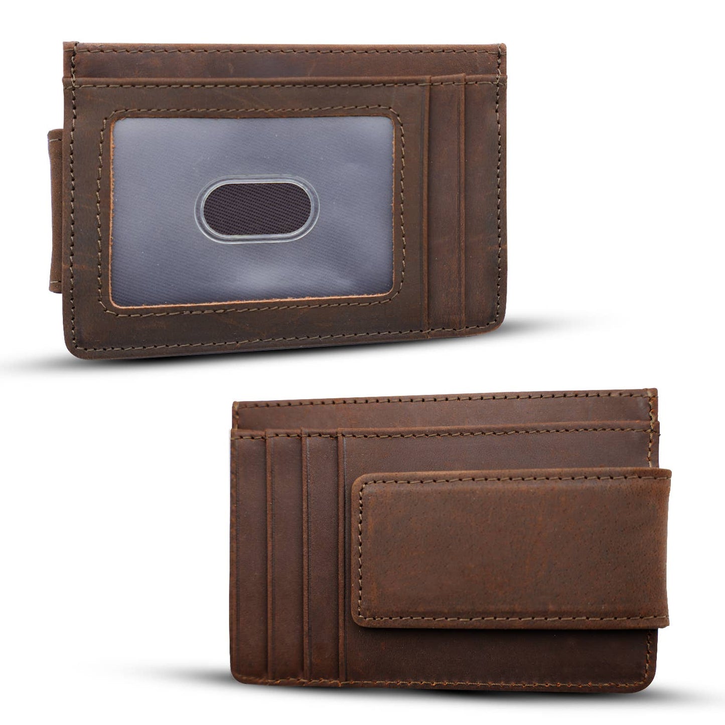 American Leather Goods - Personalized Leather Wallet with Magnet Clip