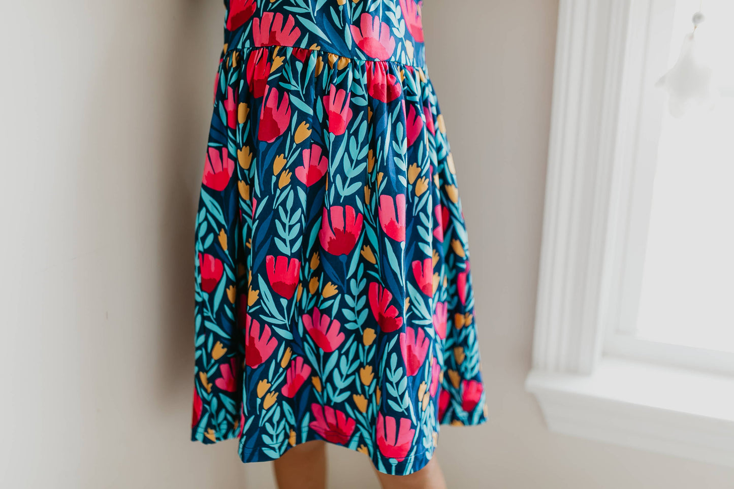 Kids Blue Floral Flutter Sleeve Summer Dress