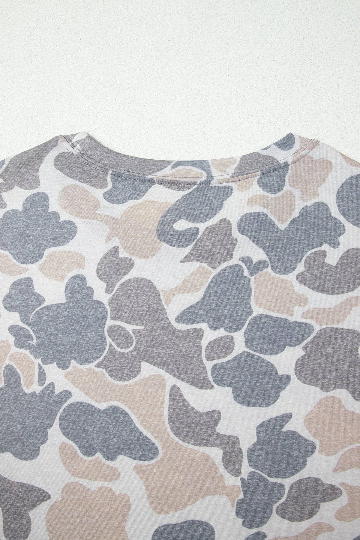 Neutral Camo Print Oversized Casual Crewneck T Shirt