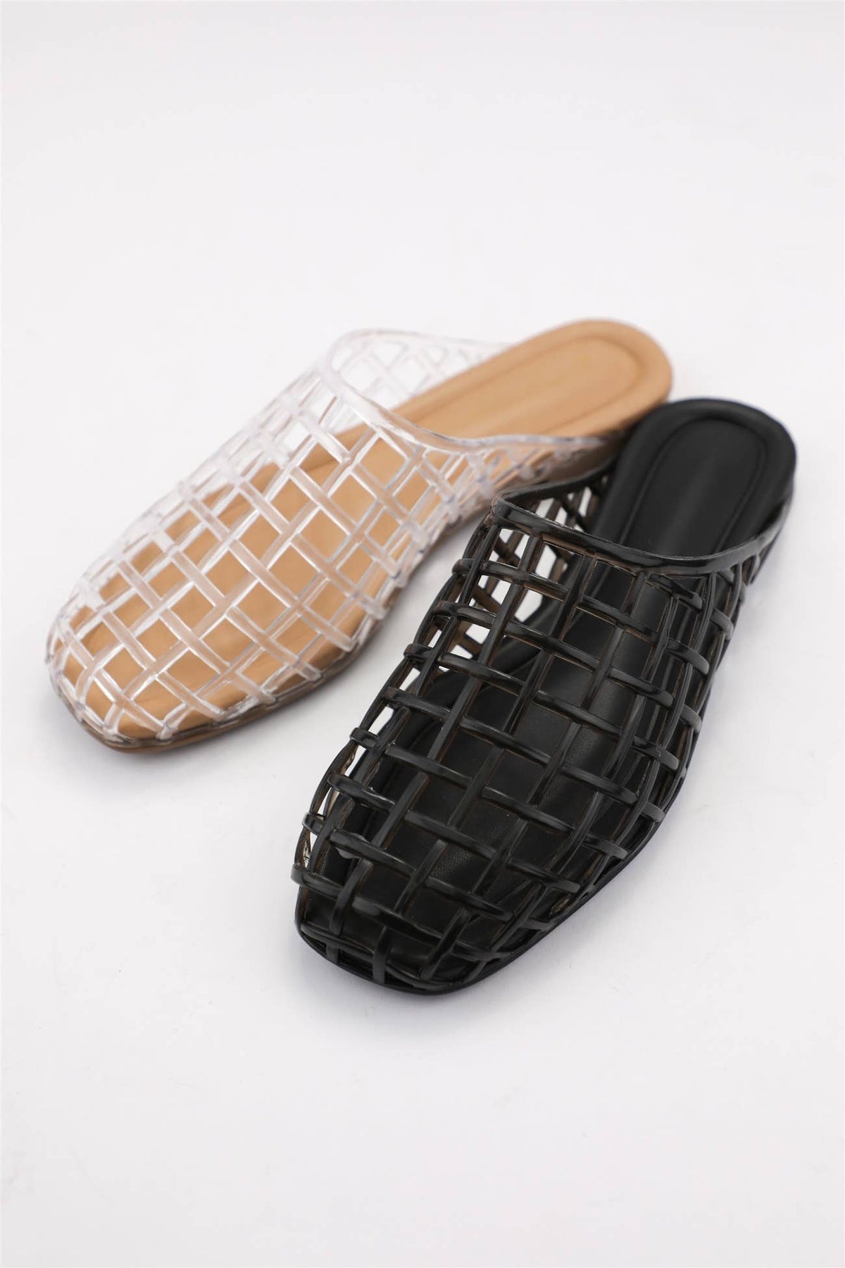 WAYNE Chic Woven Cage Jelly Slide Mules