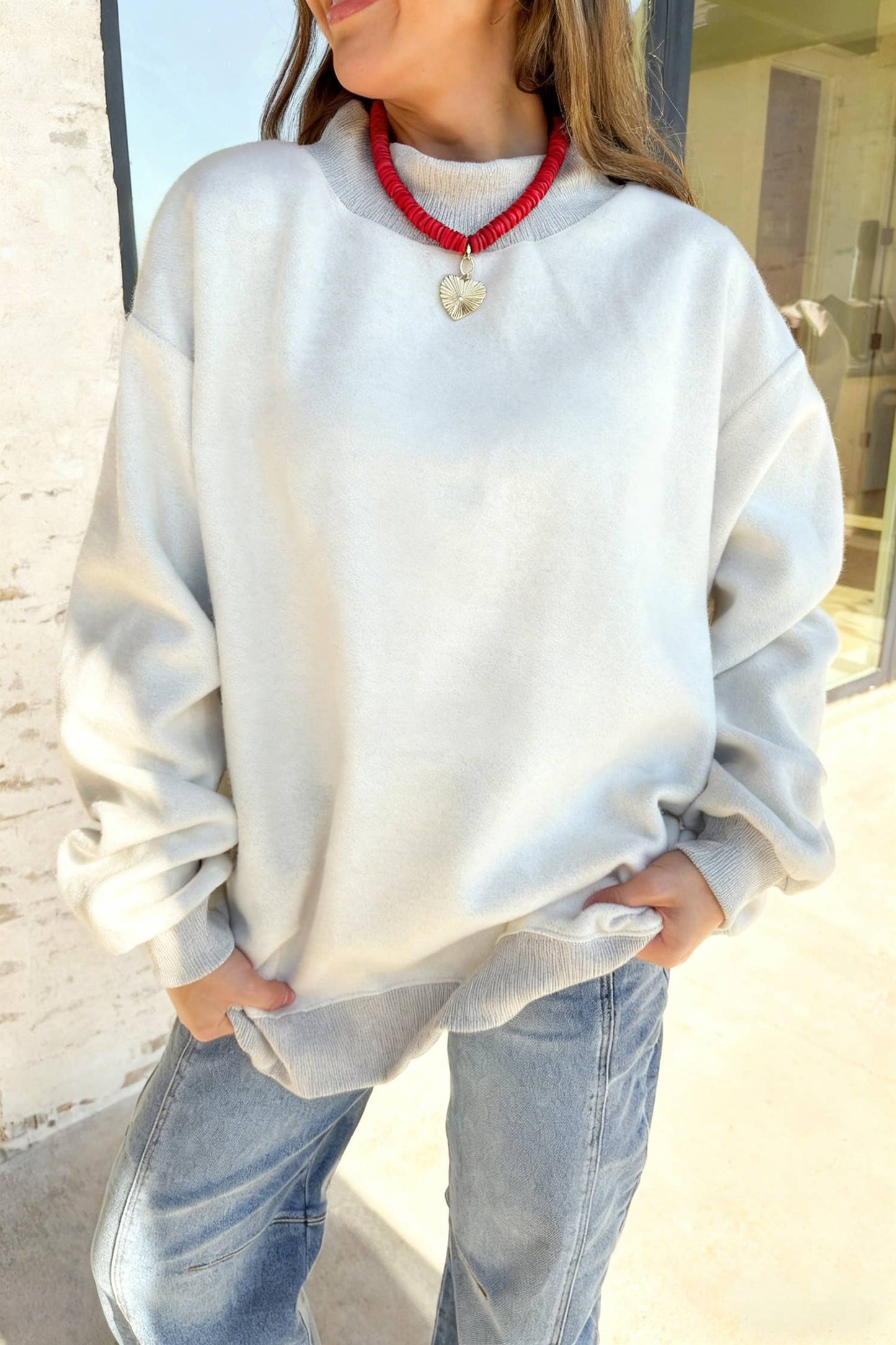 Oversize Reversible Mock Neck Sweatshirt (S-XL)