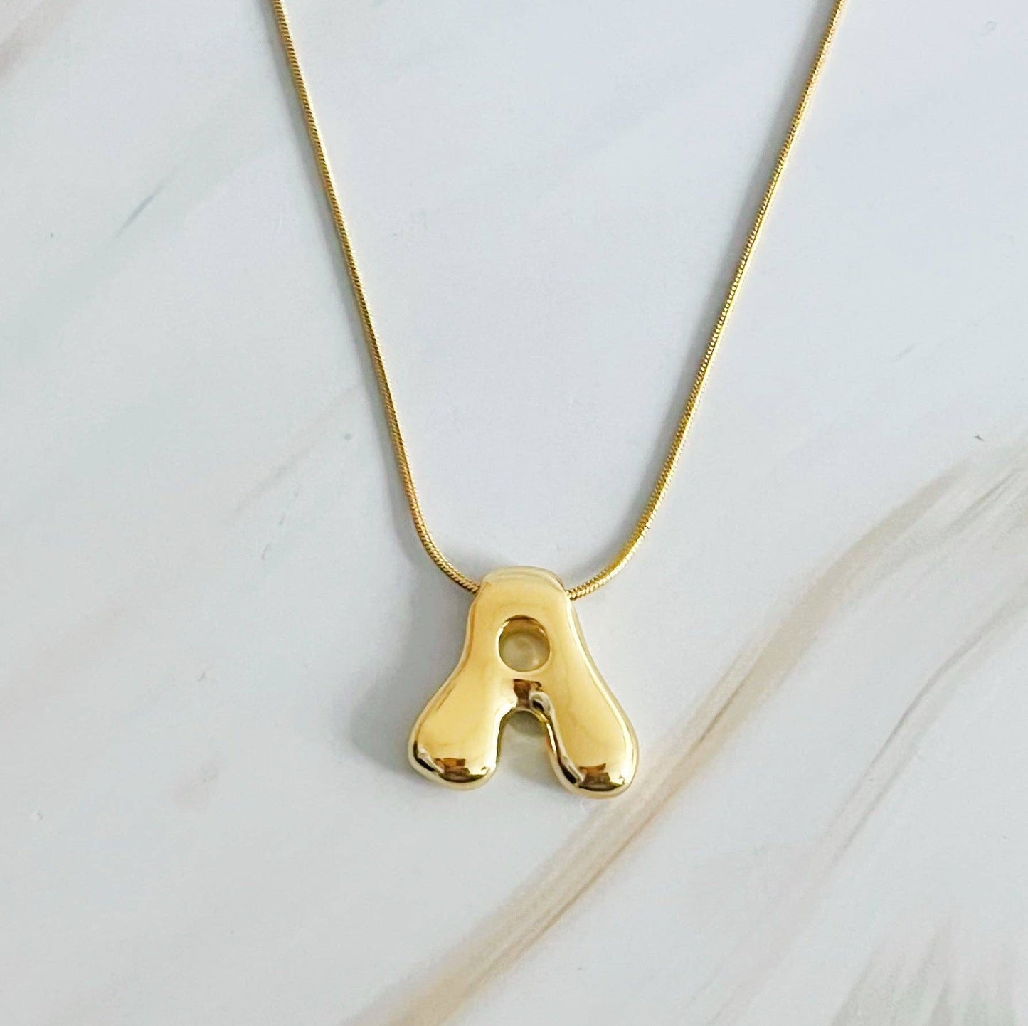 Balloon Letter Initial Necklace: Yellow Gold