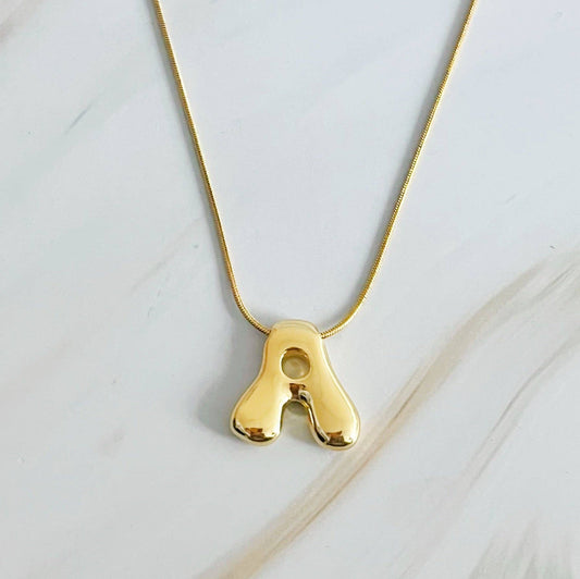 Balloon Letter Initial Necklace: Yellow Gold