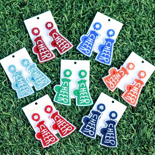 Custom Beaded Megaphone Earrings| Game Day Earrings| Cheerleading